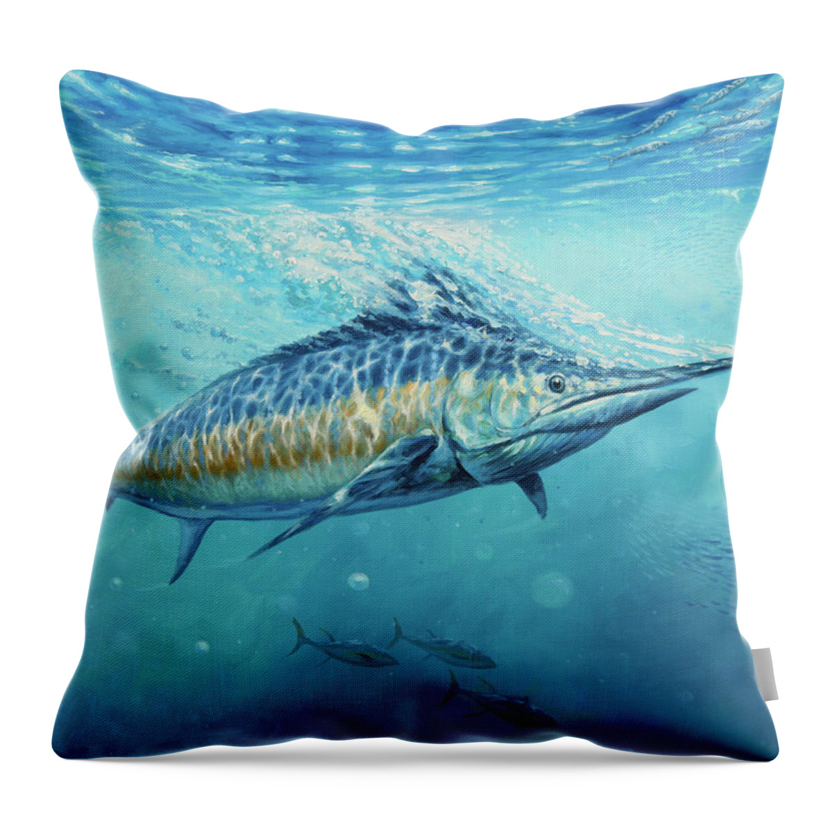 Blue Marlin Paintings Throw Pillow featuring the painting Gulf Stream by Guy Crittenden