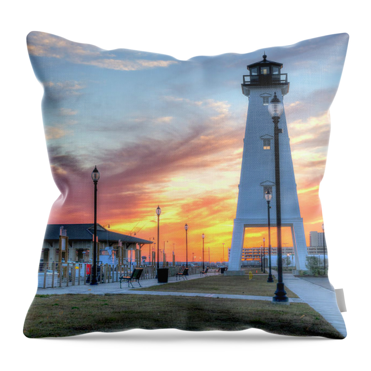 Lighthouse Throw Pillow featuring the photograph Gulfport Lighthouse by Don Schiffner
