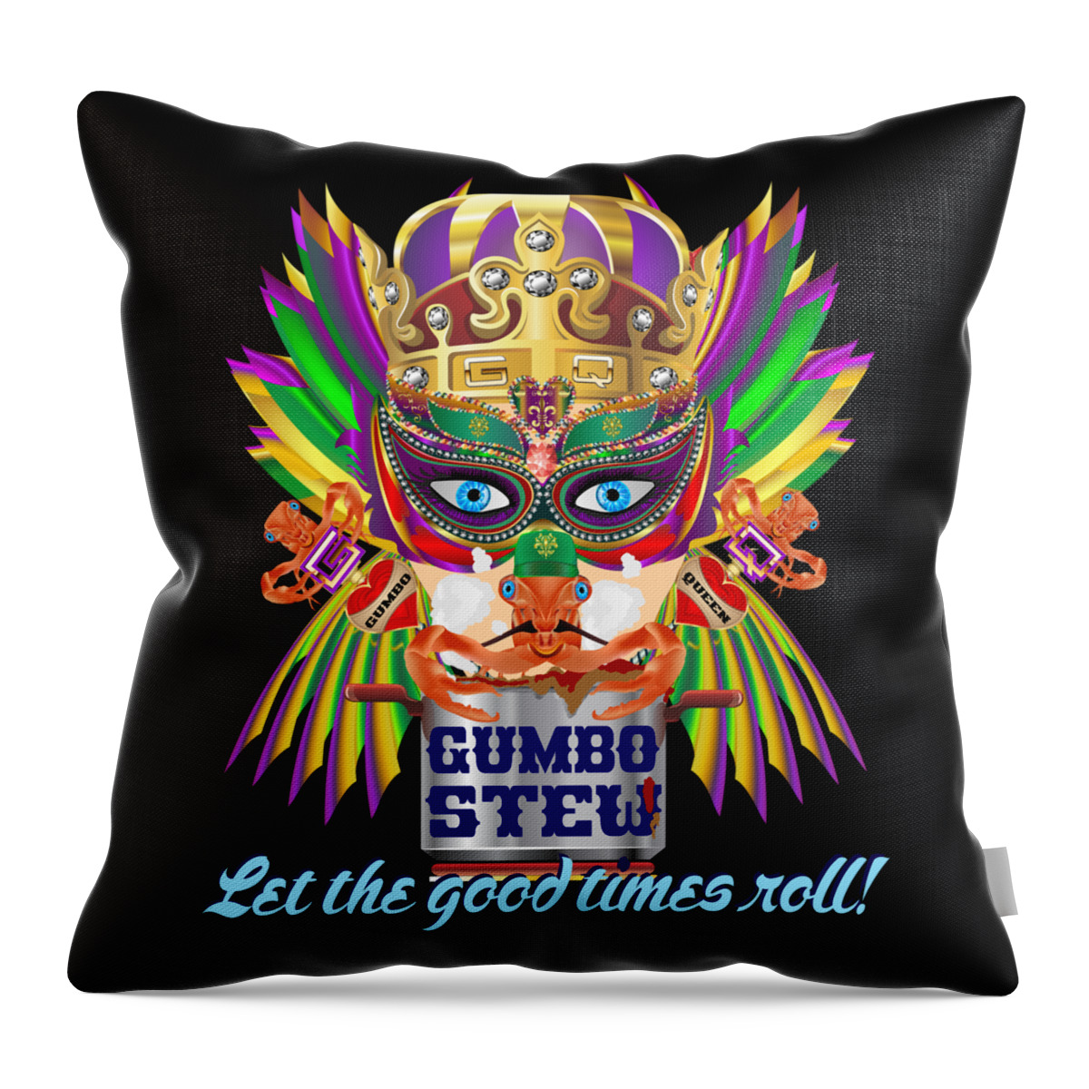 Gumbo Queen Throw Pillow featuring the digital art Gumbo Queen 6 All Products by Bill Campitelle
