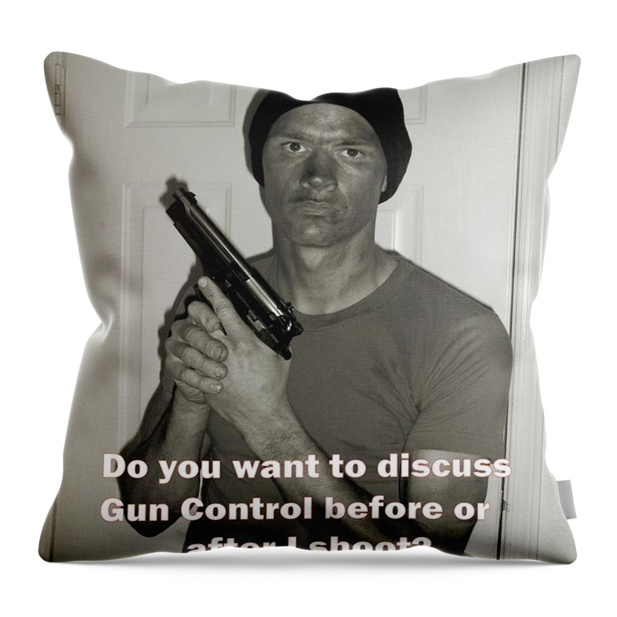 Humor Throw Pillow featuring the digital art Gun Control by Laura Smith