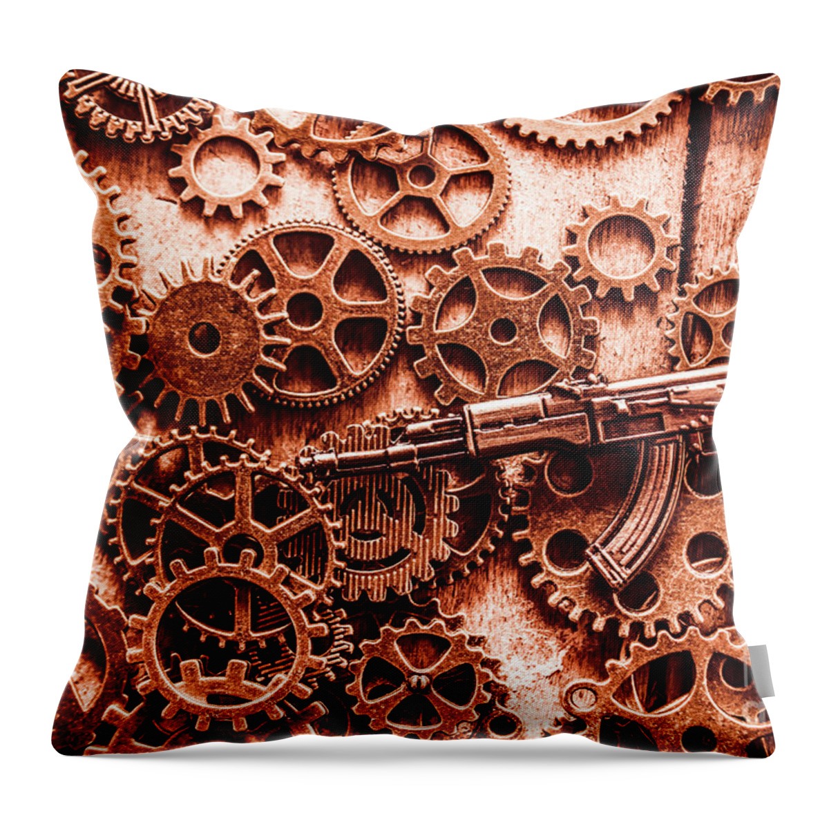 Guns Throw Pillow featuring the photograph Guns of machine mechanics by Jorgo Photography