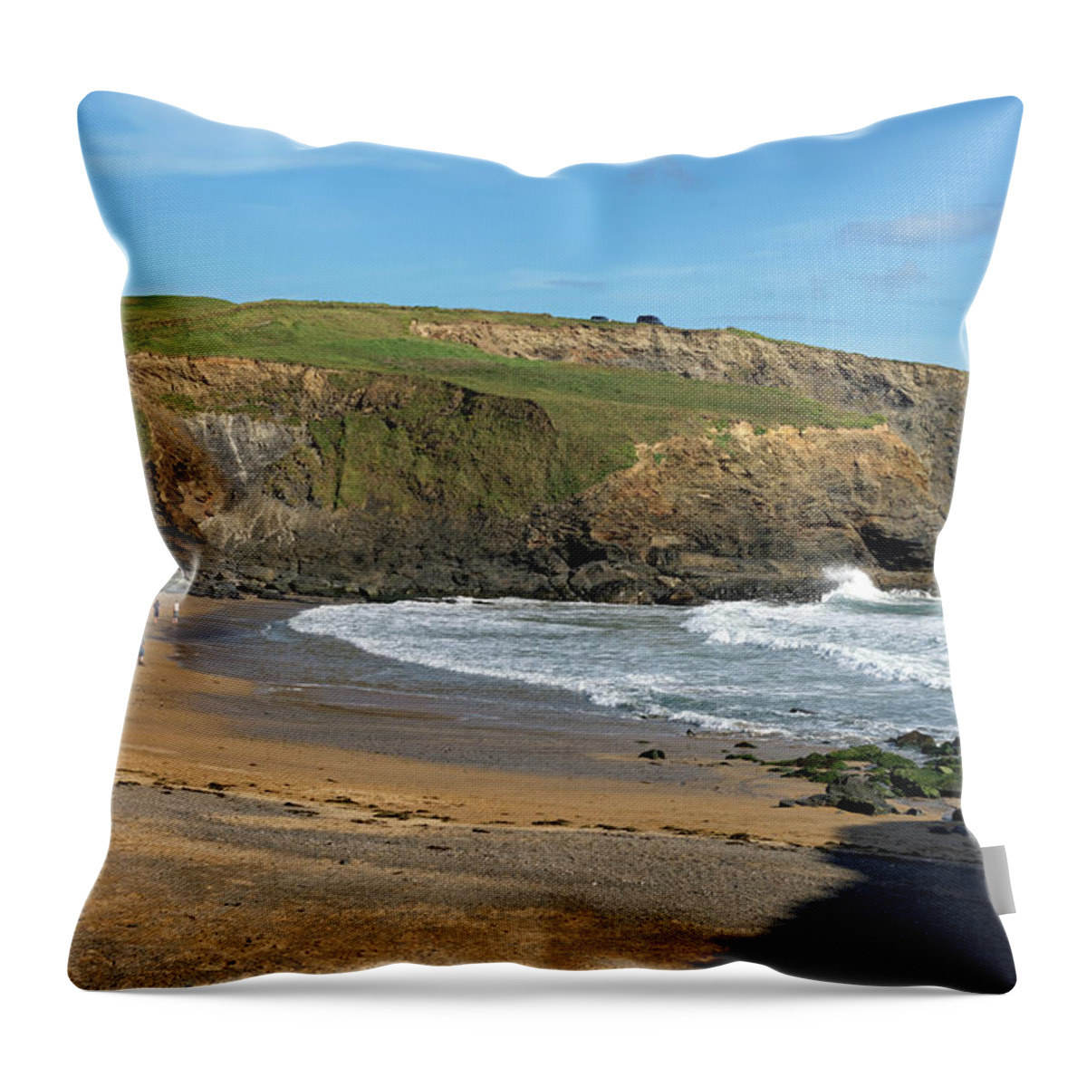 Britain Throw Pillow featuring the photograph Gunwalloe Church Cove Beach by Rod Johnson