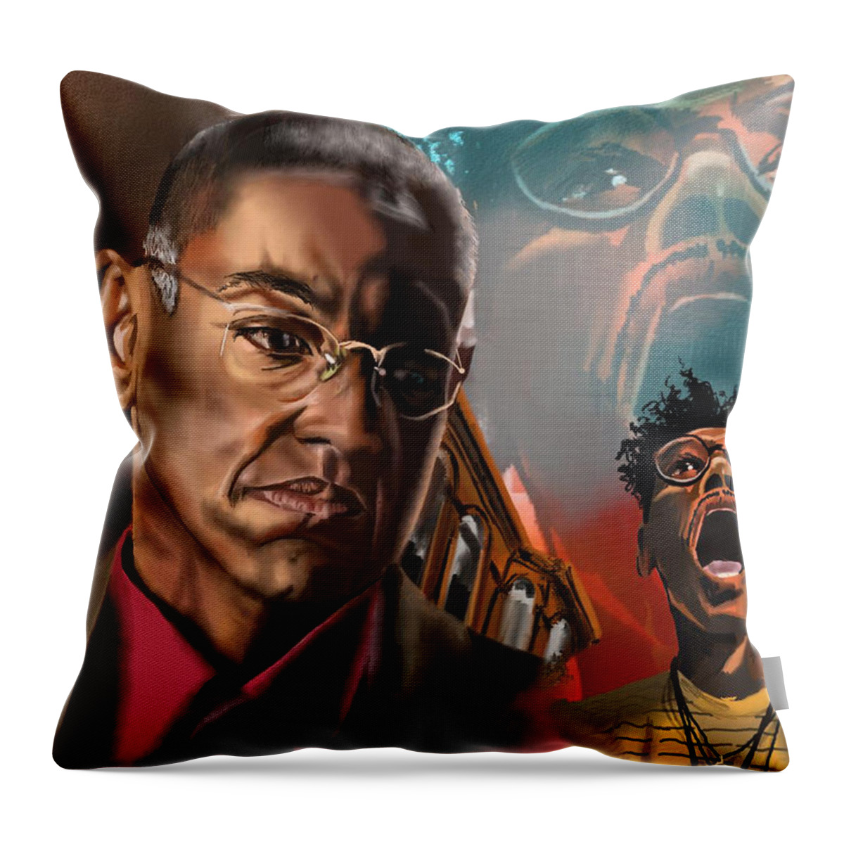 Gus Fring Throw Pillow featuring the drawing Gus Is Buggin' Out by Terri Meredith