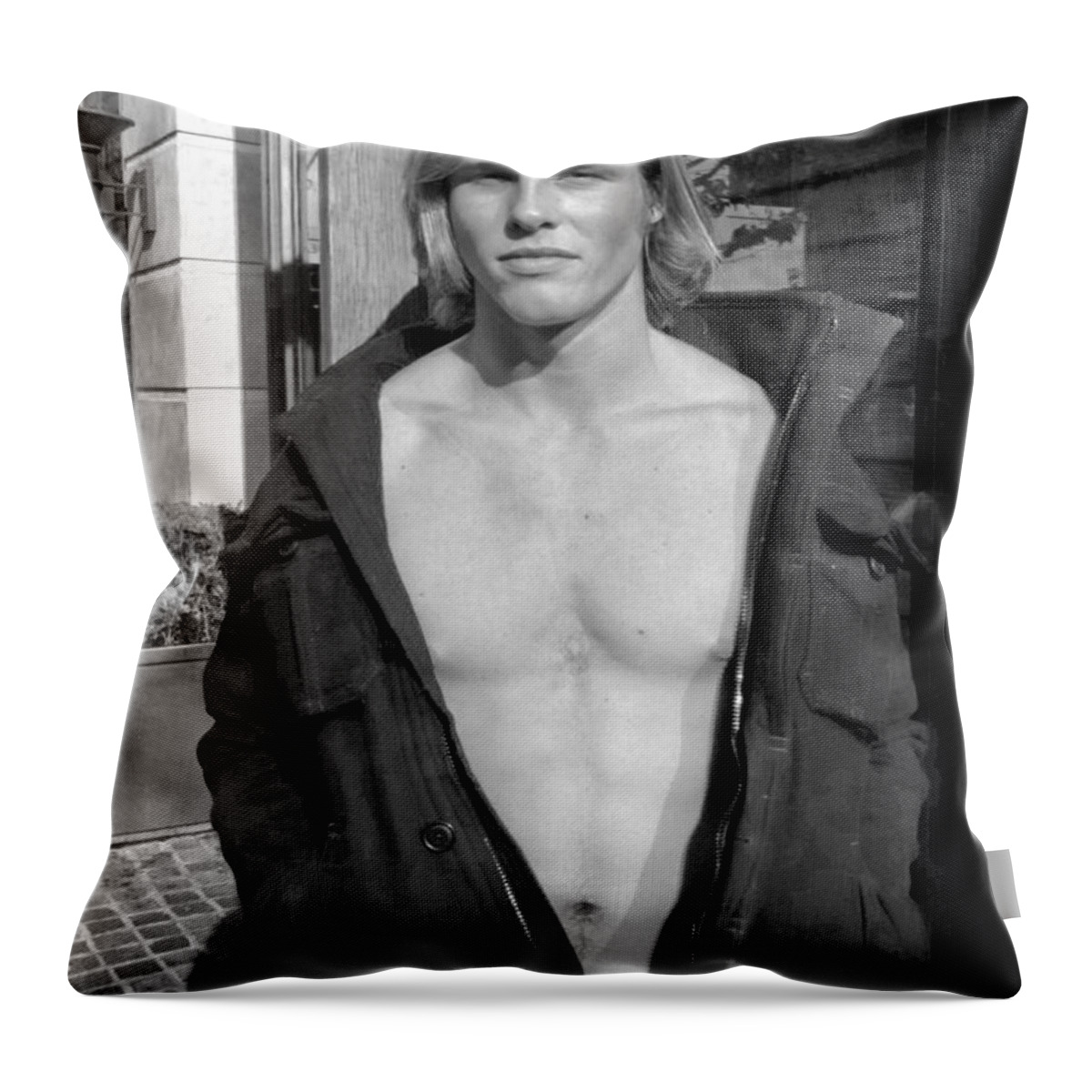 Shirtless Guy Throw Pillow featuring the photograph Guy Black and White by Matthew Bamberg