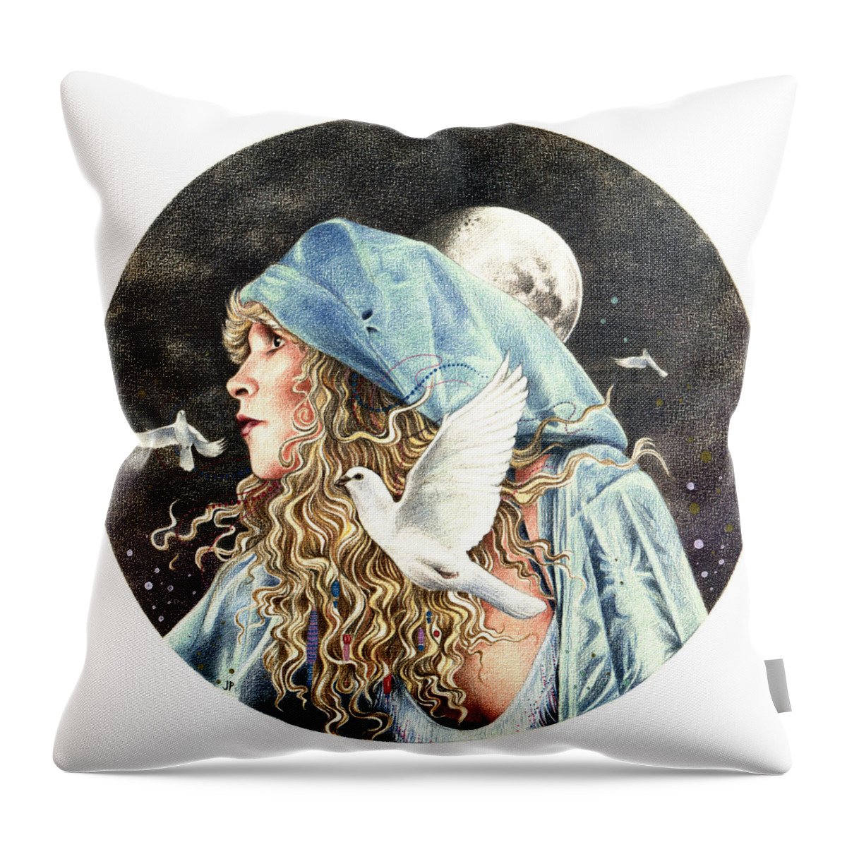 Stevie Nicks Portrait Throw Pillow featuring the drawing Gypsy by Johanna Pieterman