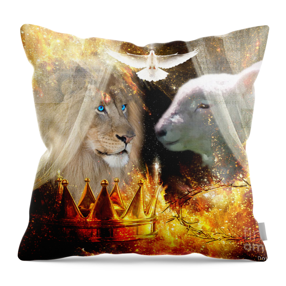 Lion Of Judah Lamb Of God Holy Spirit Throw Pillow featuring the digital art Ha-shilush Ha-kadosh by Dolores Develde