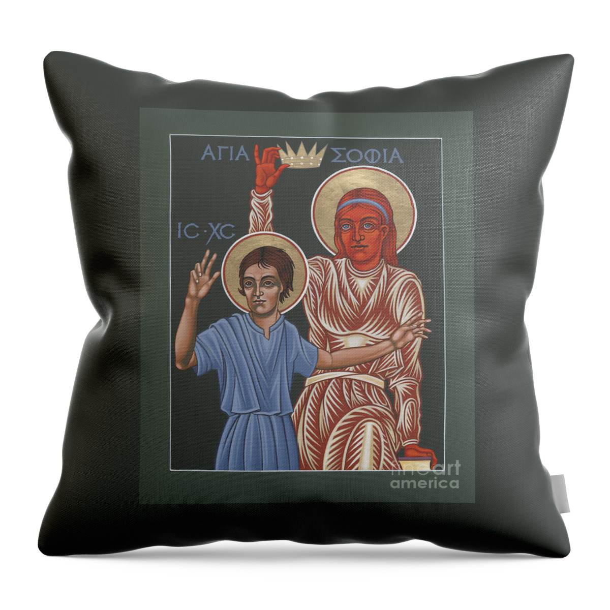 Hagia Sophia Crowning The Youthful Christ Throw Pillow featuring the painting Hagia Sophia Crowning the Youthful Christ 212 by William Hart McNichols