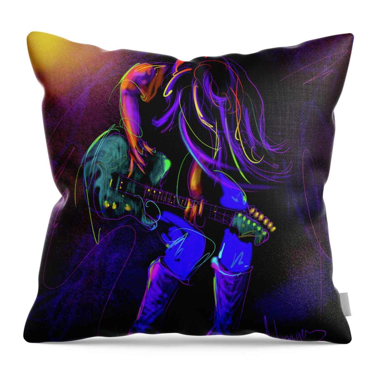 Guitar Throw Pillow featuring the painting Hair Guitar by DC Langer