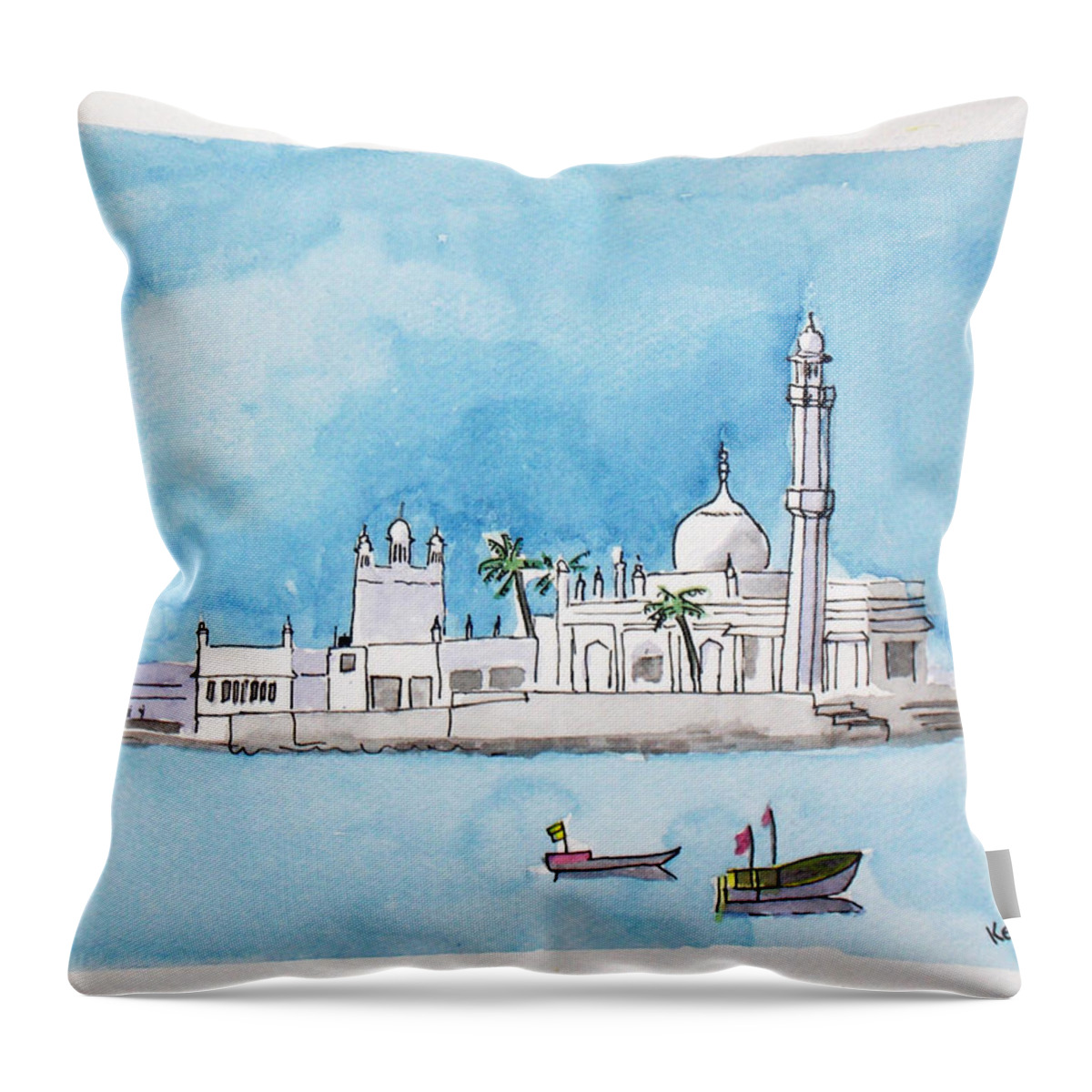 Landmark Throw Pillow featuring the painting Haji Ali Mumbai by Keshava Shukla