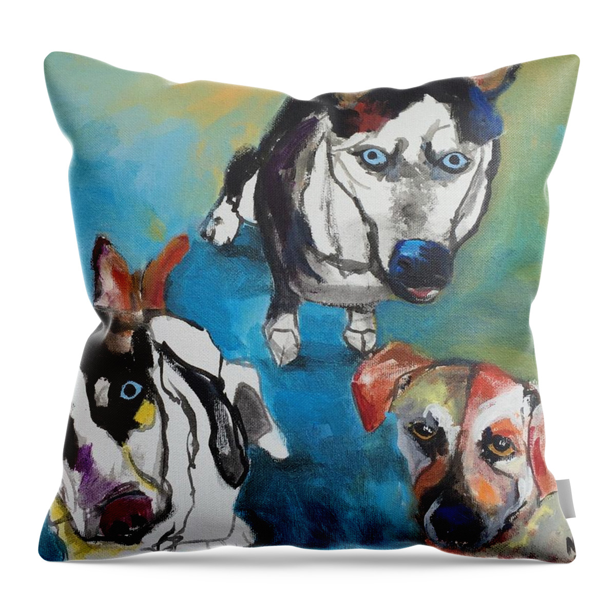 Dogs Throw Pillow featuring the painting Haleigh's Marauder's by Mary Scott