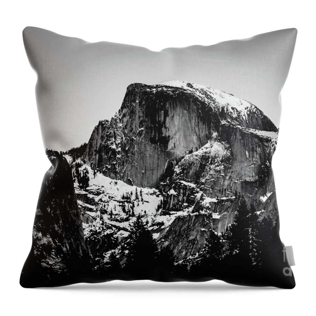 Landscape Throw Pillow featuring the photograph Half Dome Aglow, Black and White by Adam Morsa