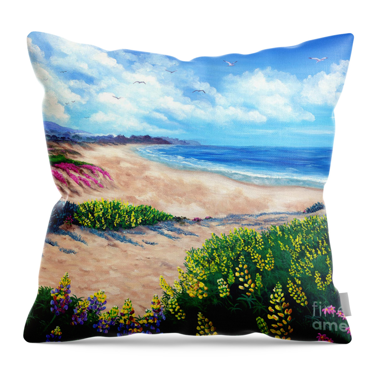 Half Moon Bay Throw Pillow featuring the painting Half Moon Bay in Bloom by Laura Iverson