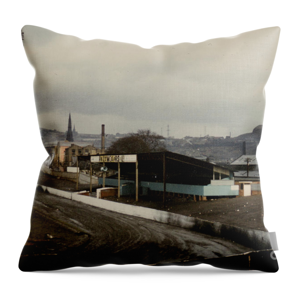  Throw Pillow featuring the photograph Halifax Town - The Shay - East Stand 1 - 1970s by Legendary Football Grounds
