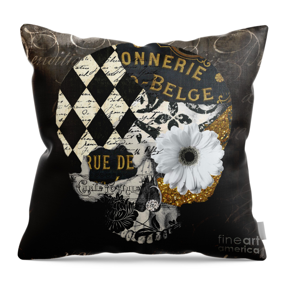 Skull Throw Pillow featuring the painting Halloween in Paris by Mindy Sommers