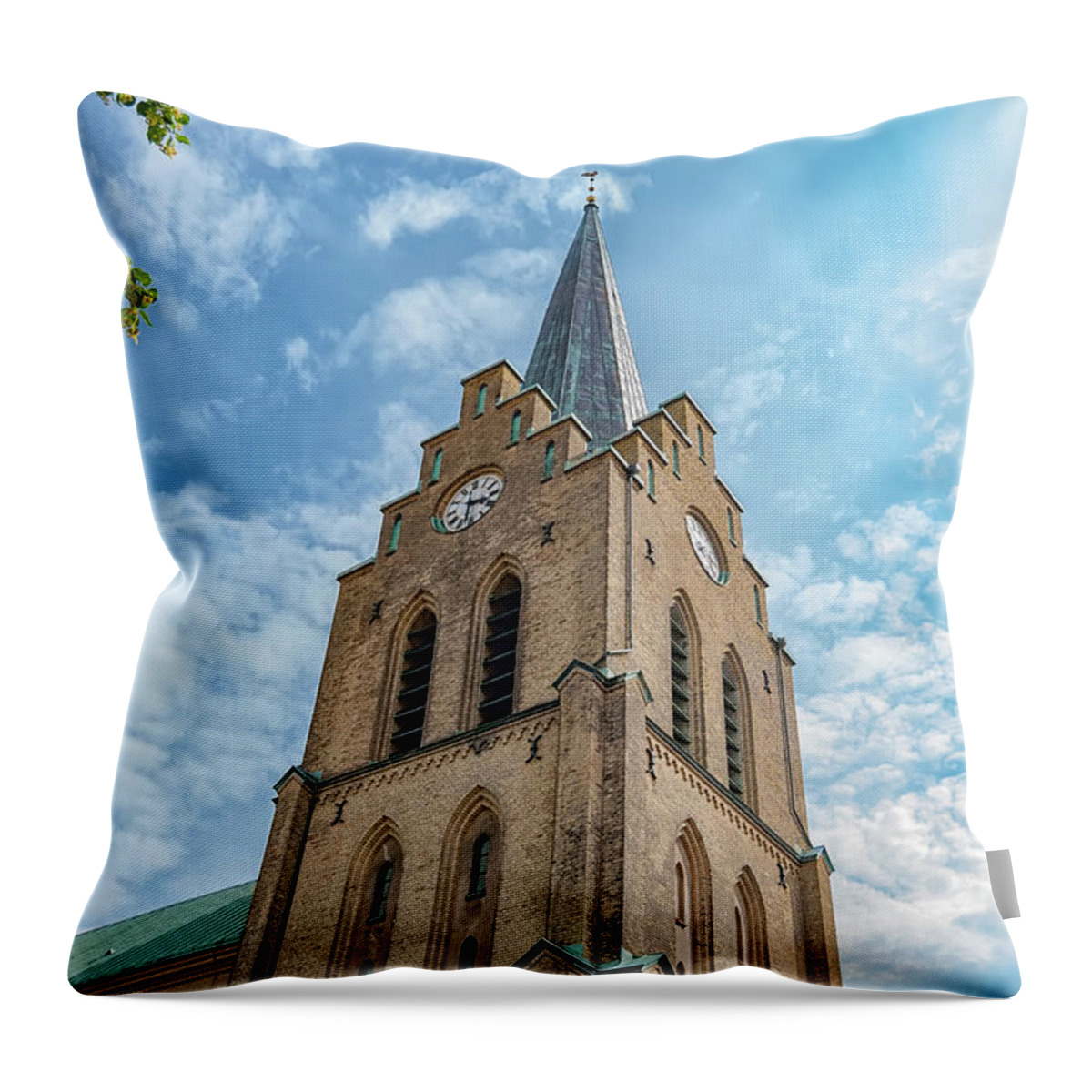 Halmstad Throw Pillow featuring the photograph Halmstad Church in Sweden by Antony McAulay