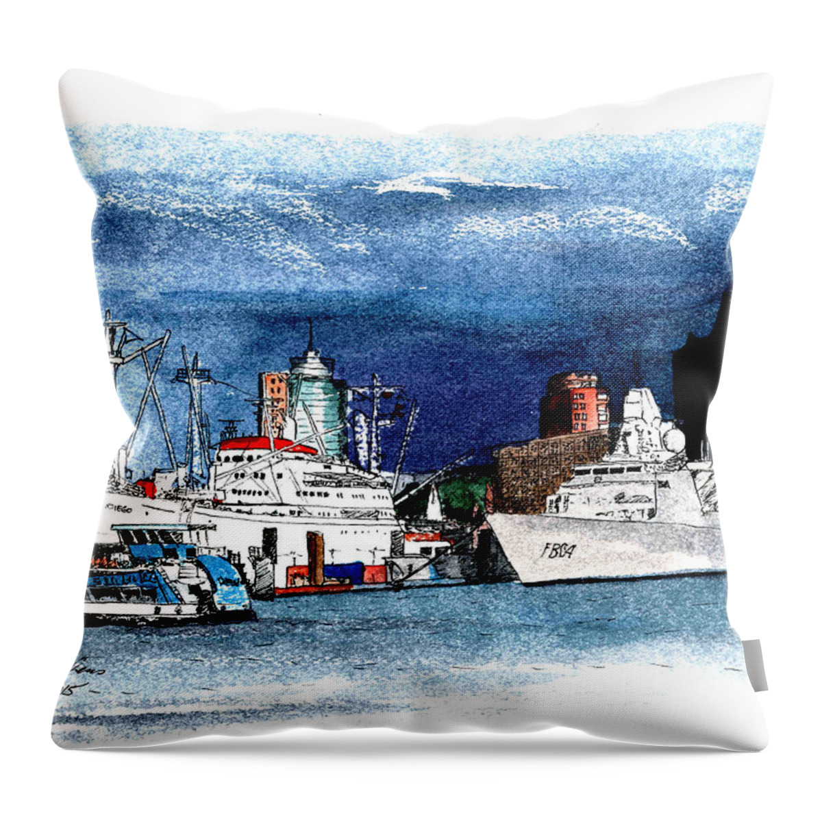 Ships Throw Pillow featuring the painting Hamburg3 by Petra Stephens