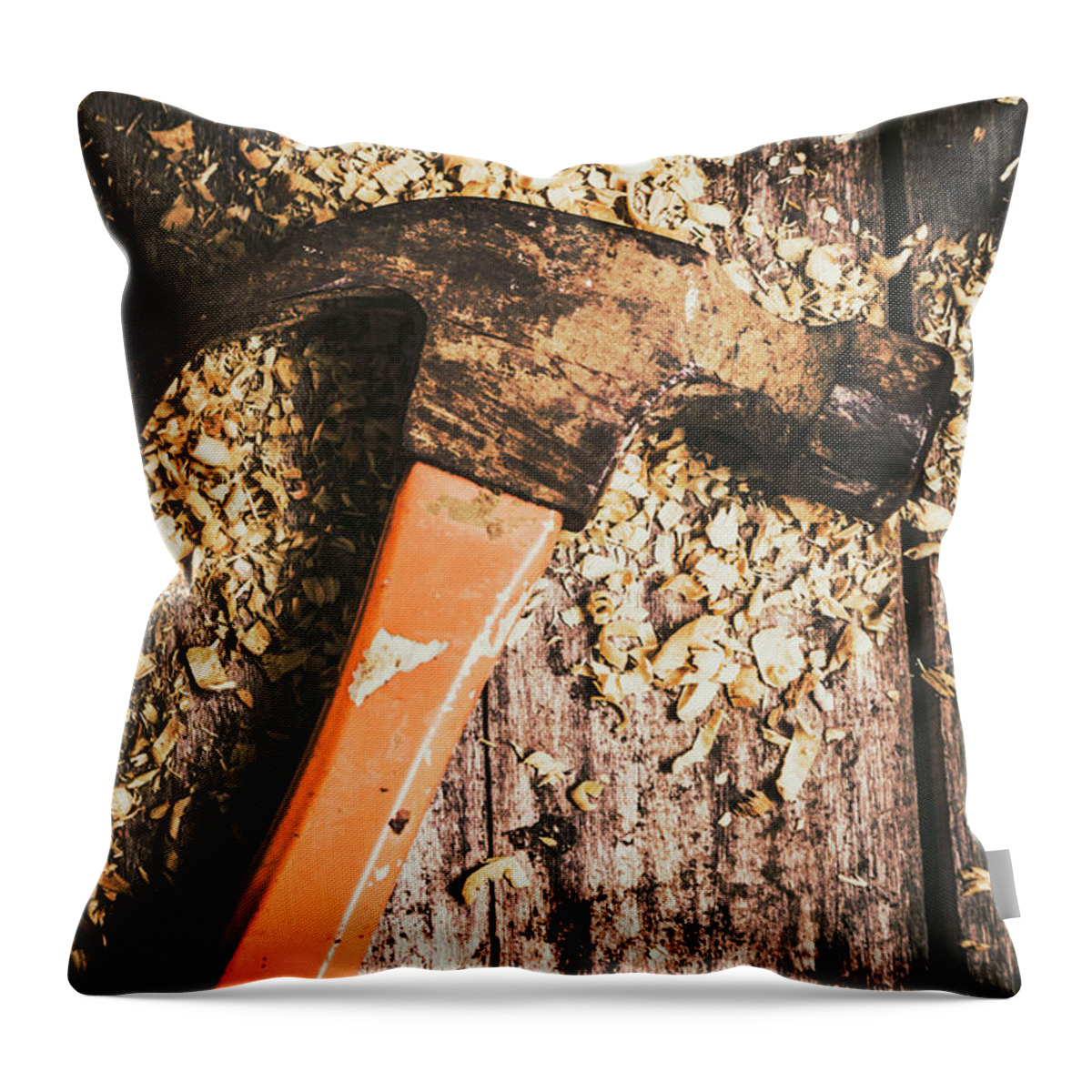 Carpentry Throw Pillow featuring the photograph Hammer details in carpentry by Jorgo Photography