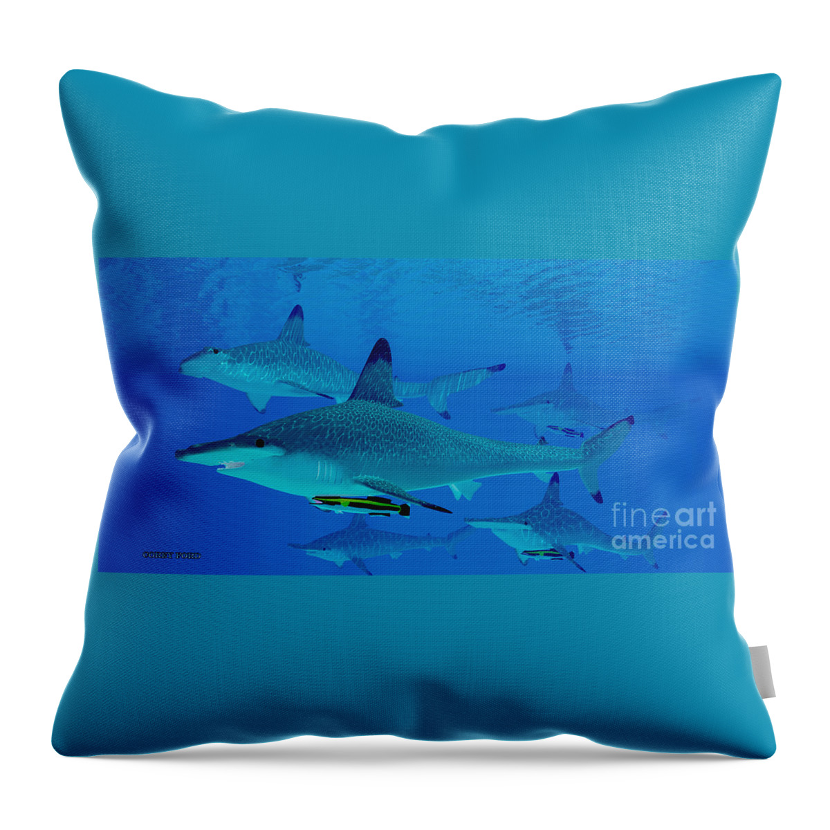 Hammerhead Shark Throw Pillow featuring the painting Hammerhead Sharks by Corey Ford