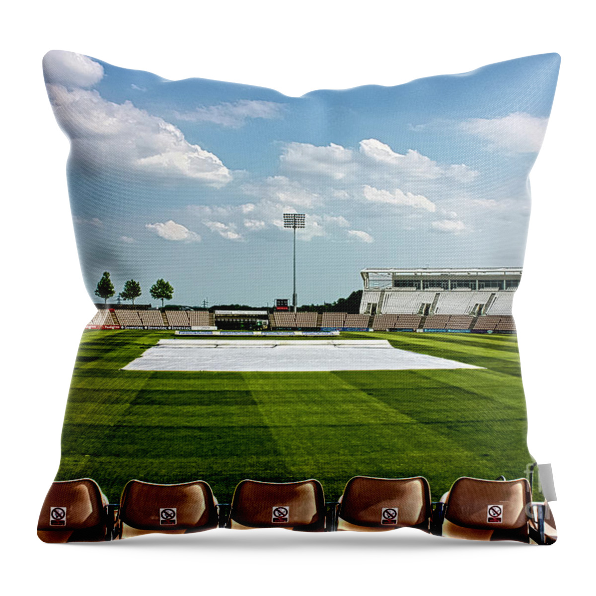 Ageas Bowl Throw Pillow featuring the photograph Hampshire County Cricket Ground by Terri Waters