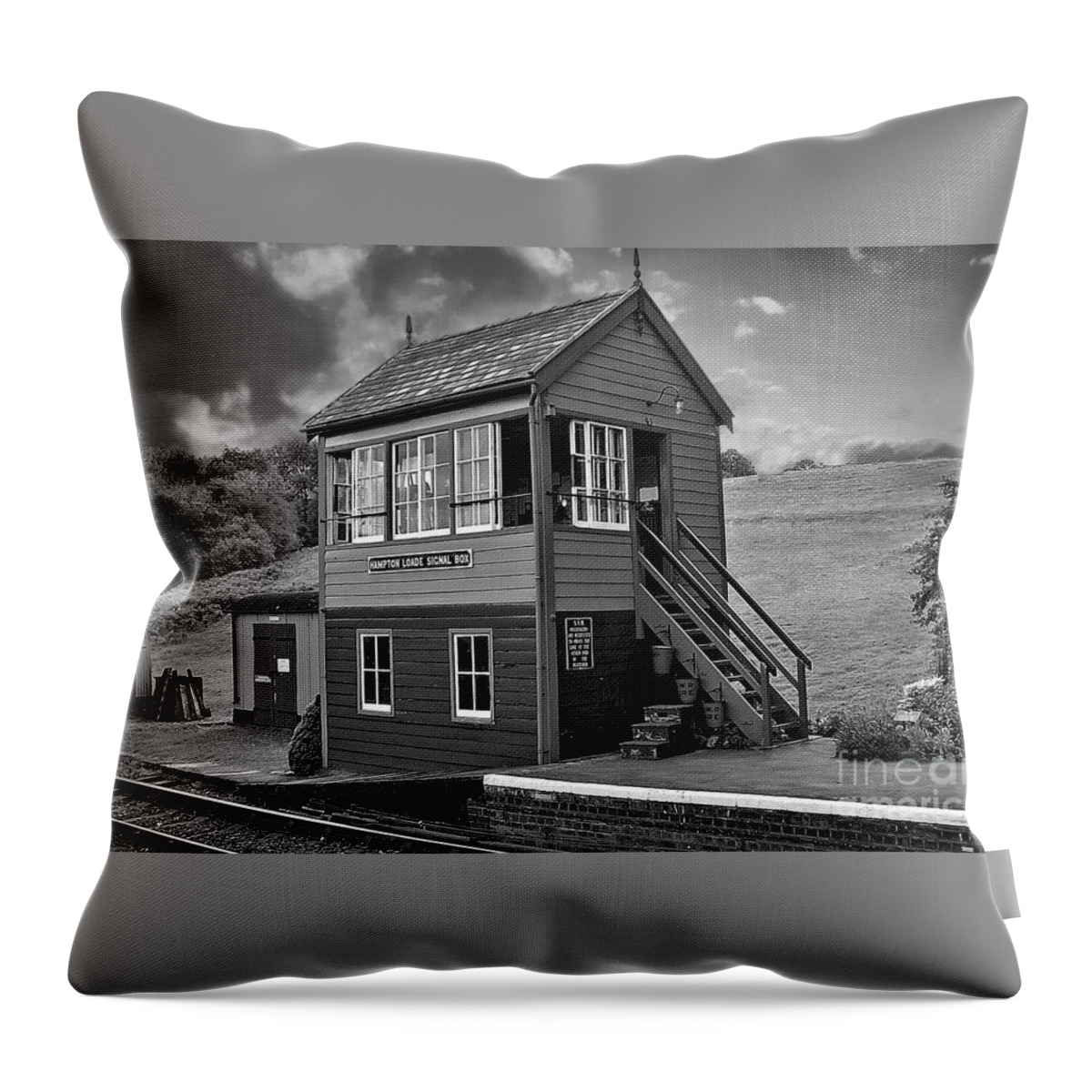 Railways Throw Pillow featuring the photograph Hampton Loade Signal Box by Richard Denyer