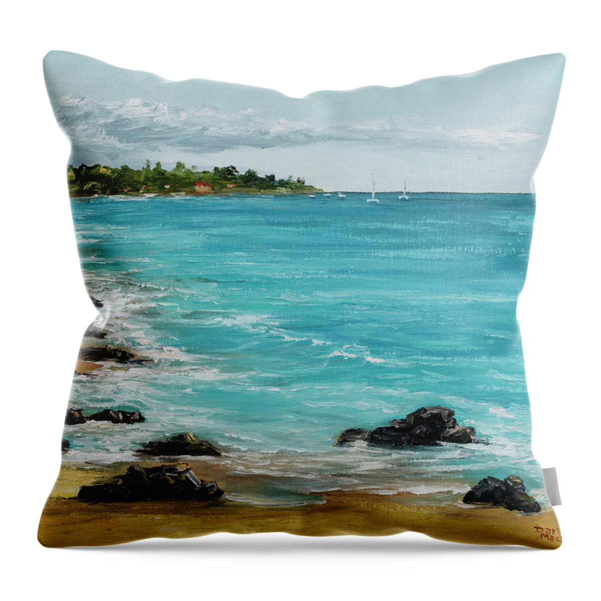 Landscape Throw Pillow featuring the painting Hanakao'o Beach by Darice Machel McGuire