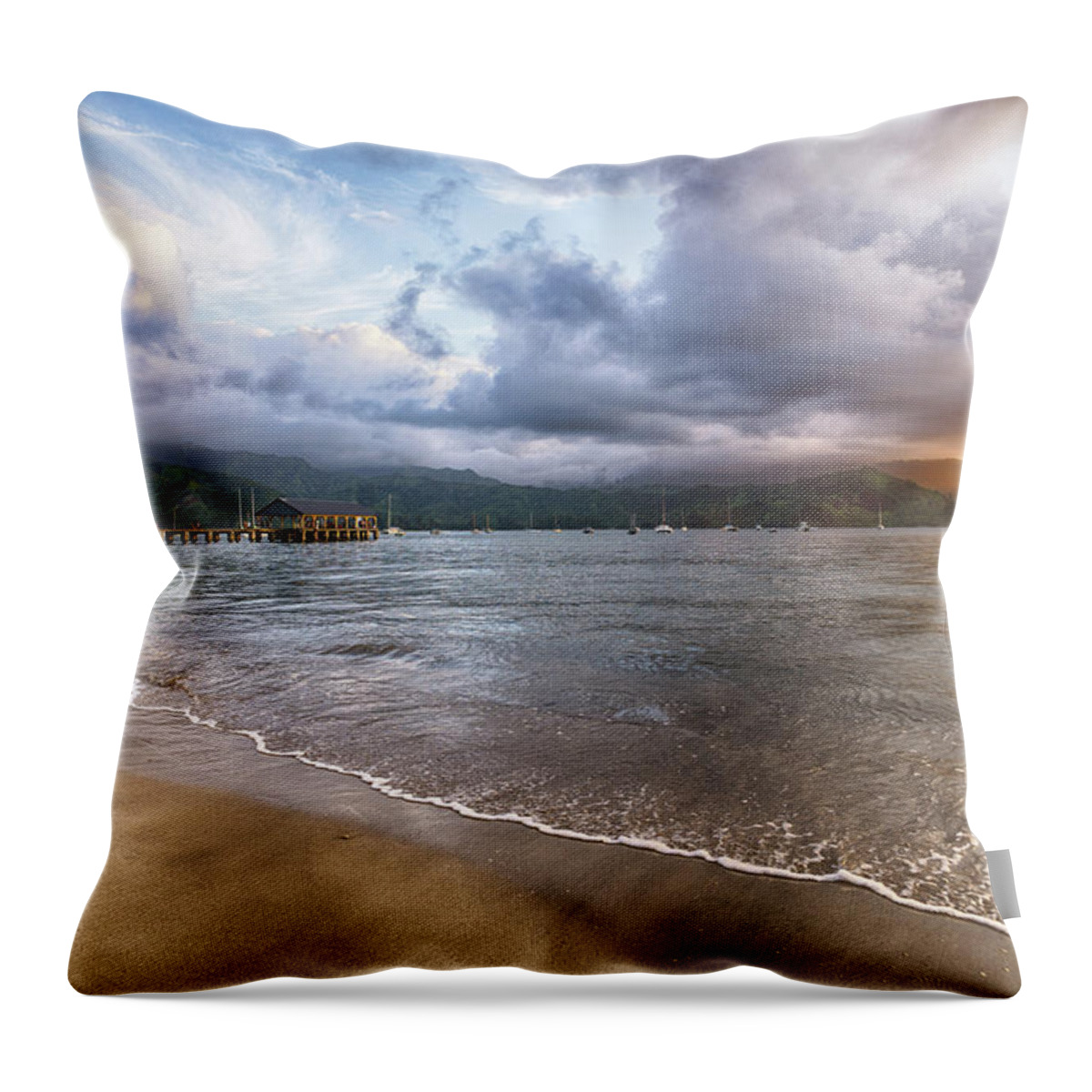 Hanalei Throw Pillow featuring the photograph Hanalei Bay Sunset by Jason Wolters