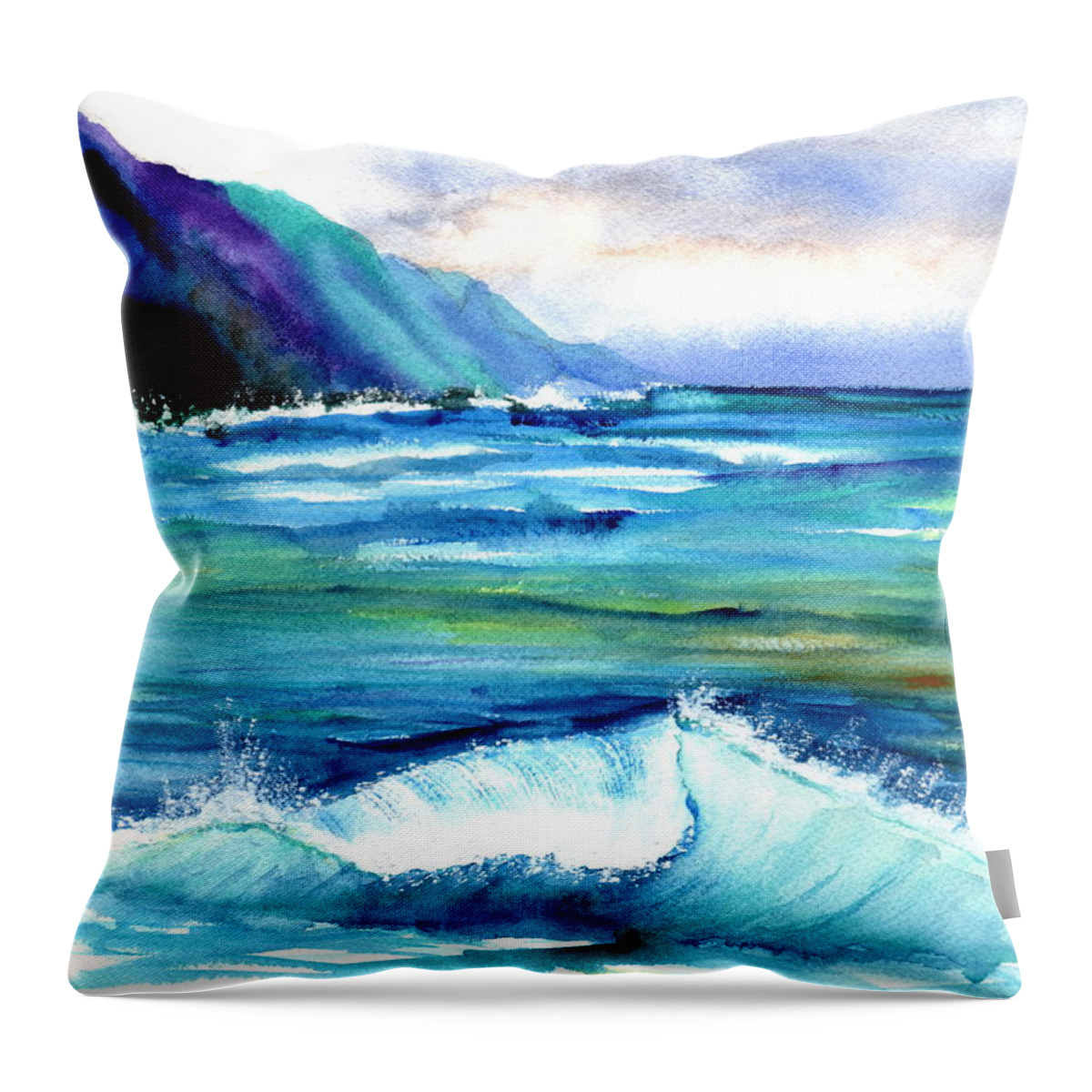Hanalei Throw Pillow featuring the painting Hanalei Sea by Marionette Taboniar