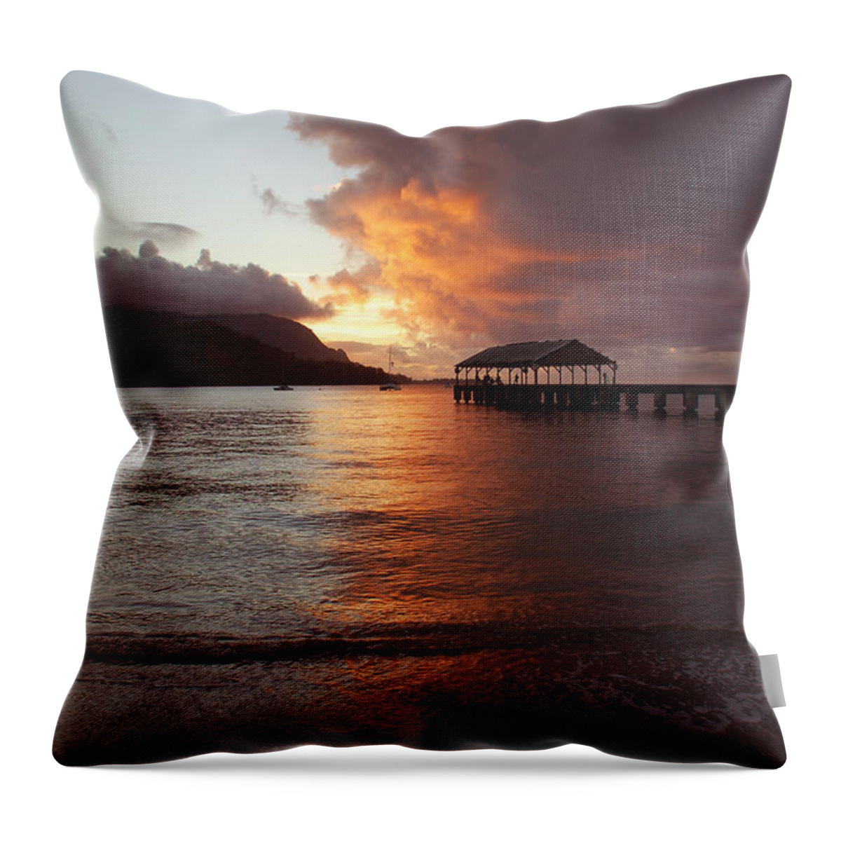 Hanalei Bay Throw Pillow featuring the photograph Hanalei Sunset by Kelly Wade
