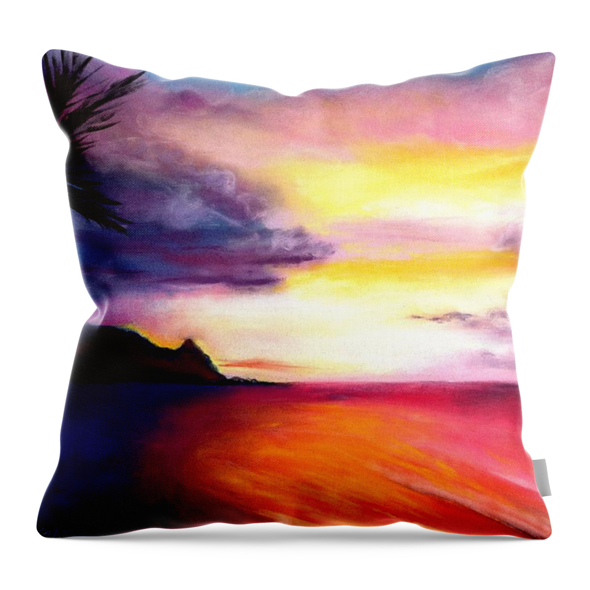 Hanalei Throw Pillow featuring the painting Hanalei Sunset by Marionette Taboniar