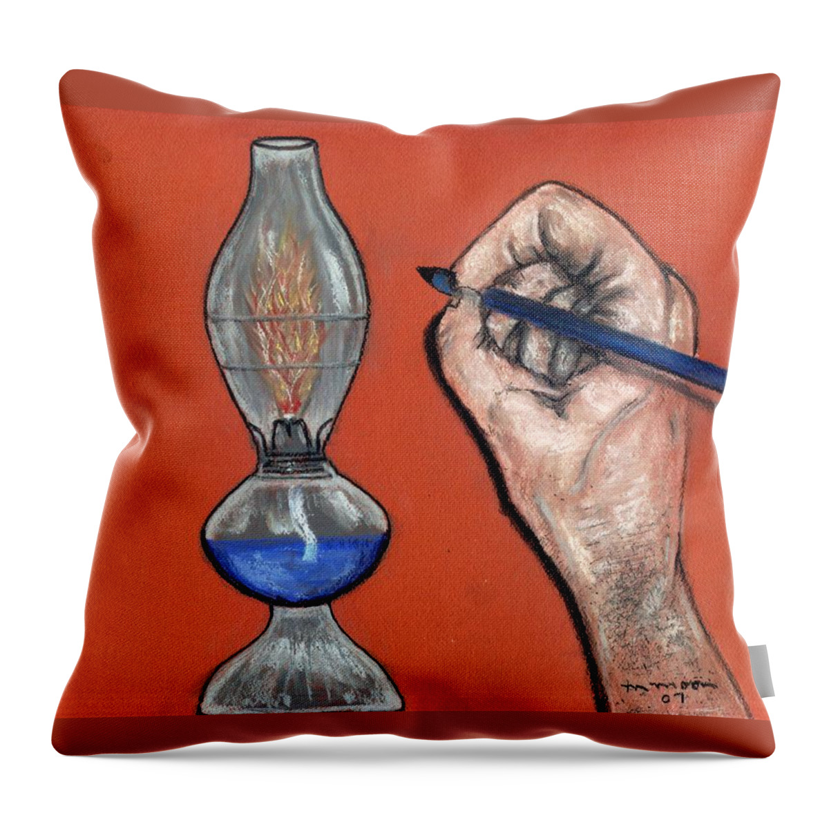 Lamp Throw Pillow featuring the pastel Hand Drawing Lamp by Melvin Moon