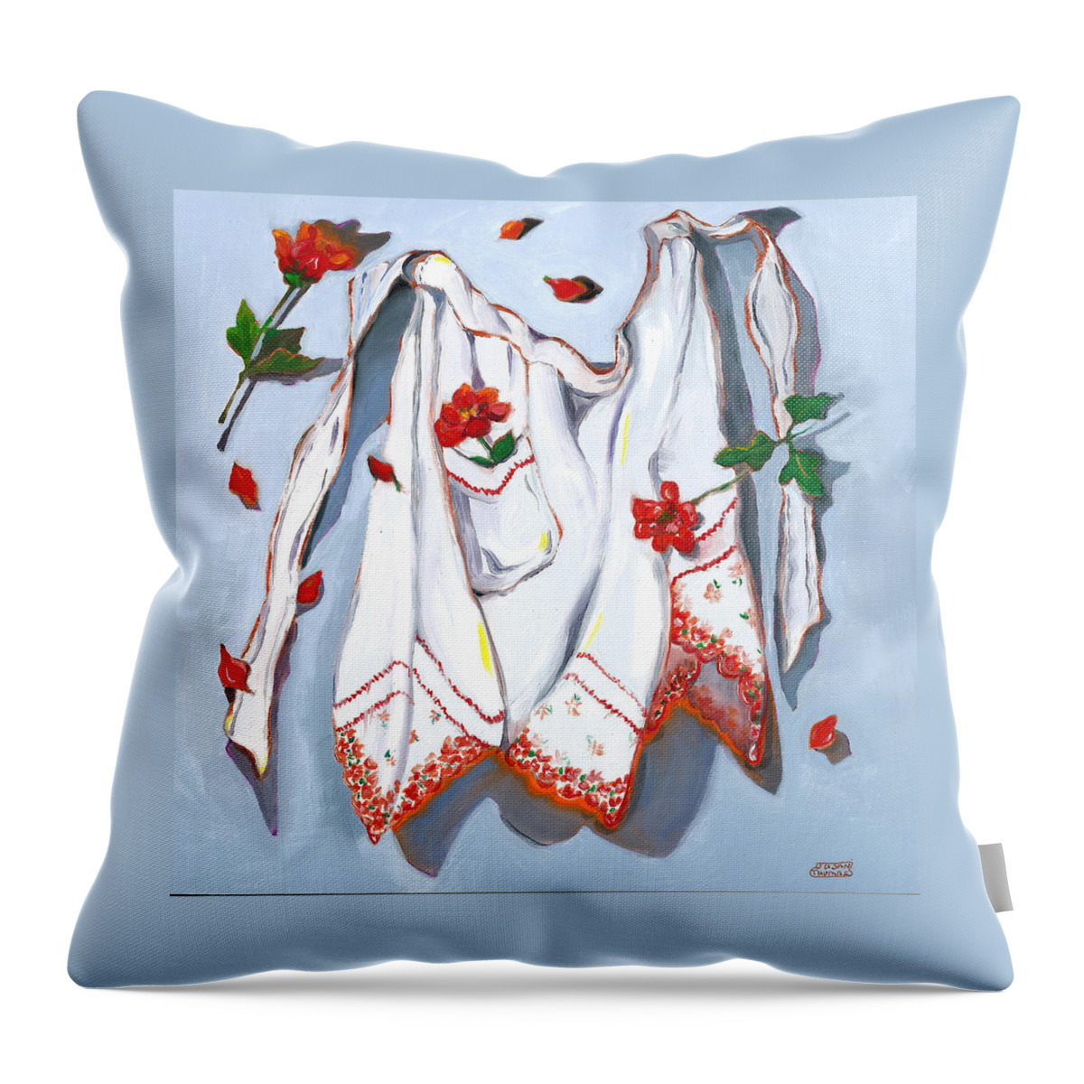 Apron Throw Pillow featuring the painting Handkerchief Apron by Susan Thomas