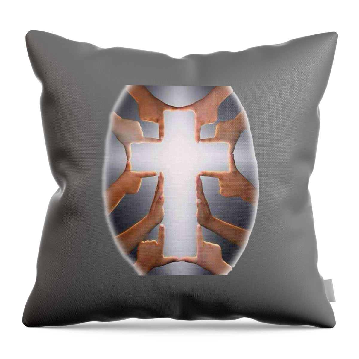 Hands Throw Pillow featuring the painting Hands Cross T-shirt by Herb Strobino