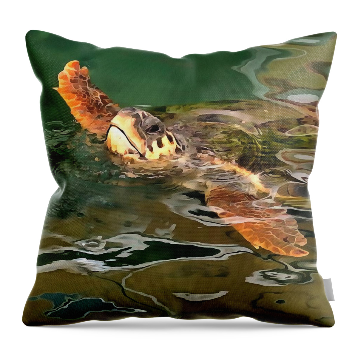 Animal Throw Pillow featuring the painting Hands Up For A Plastic Free Ocean Loggerhead Turtle by Taiche Acrylic Art