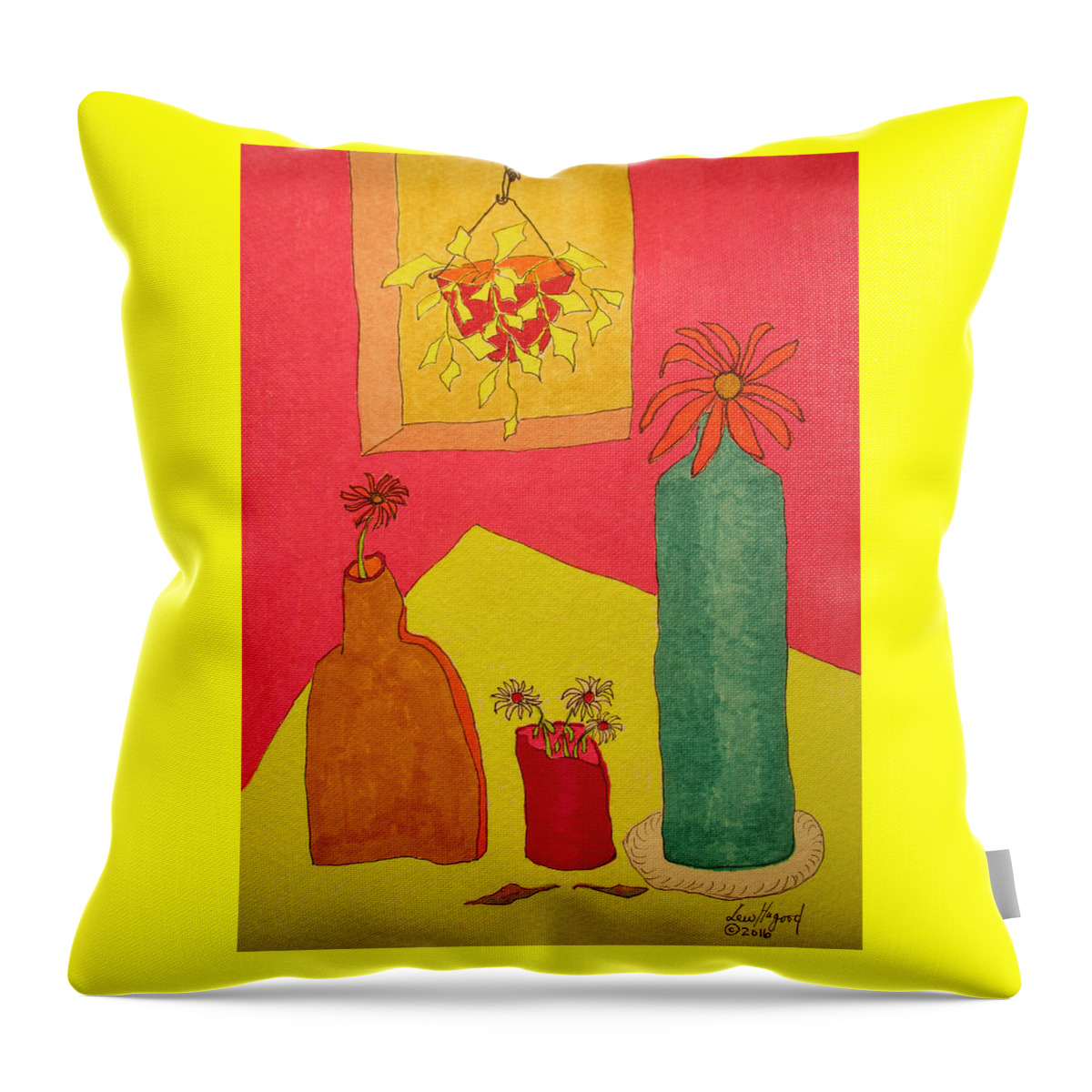 Hagood Throw Pillow featuring the painting Hanging Plant And 3 On Table by Lew Hagood