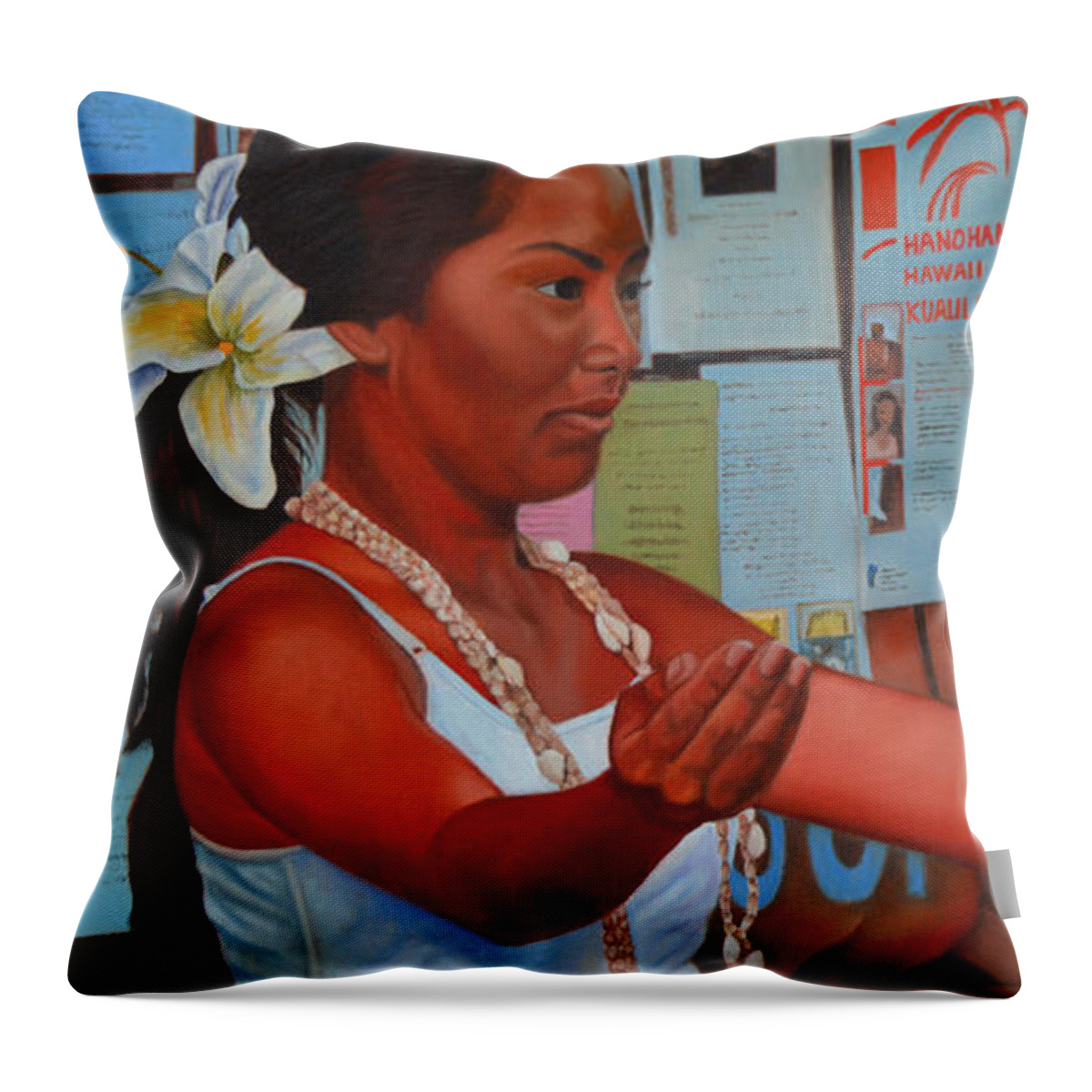 Hula Dancer Throw Pillow featuring the painting Hanohano Hawaii Kuauli by Thu Nguyen