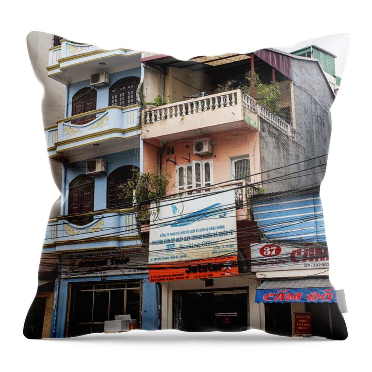 Vietnam Throw Pillow featuring the photograph Hanoi Shophouses 13 by Rick Piper Photography