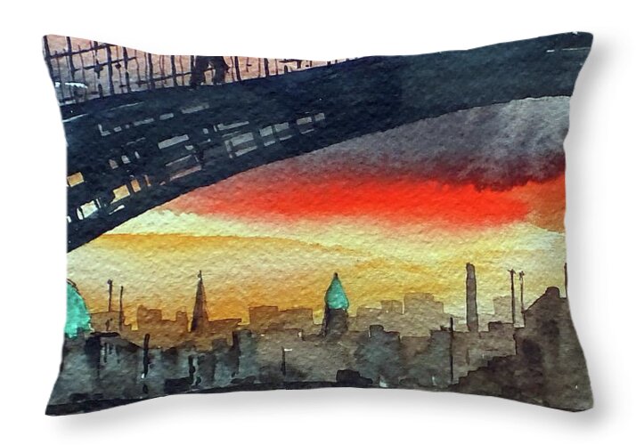 Silhouette Throw Pillow featuring the painting Hapenny Bridge Sunset, Dublin...27apr18 by Val Byrne