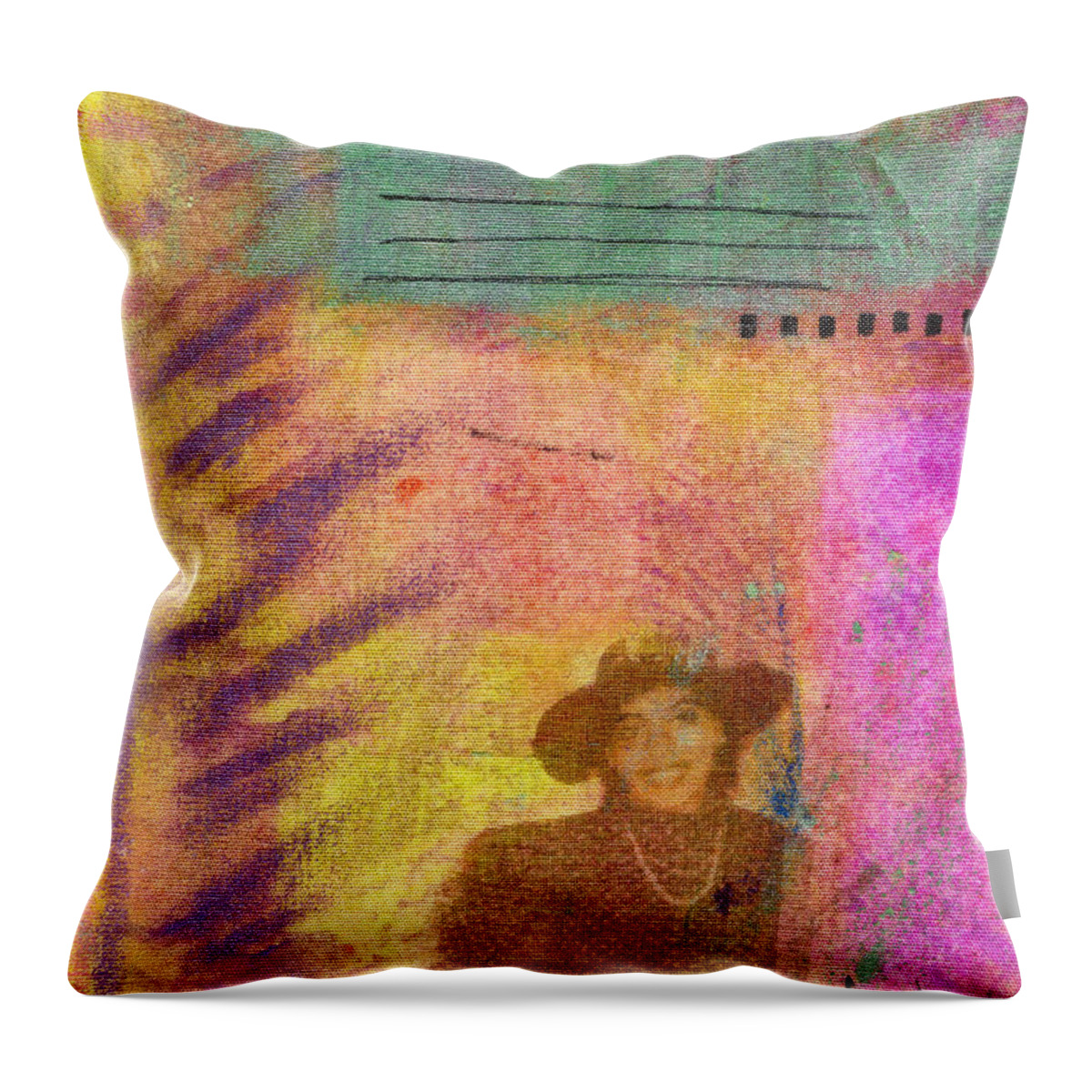 Woman Throw Pillow featuring the mixed media Happily Waiting by Angela L Walker