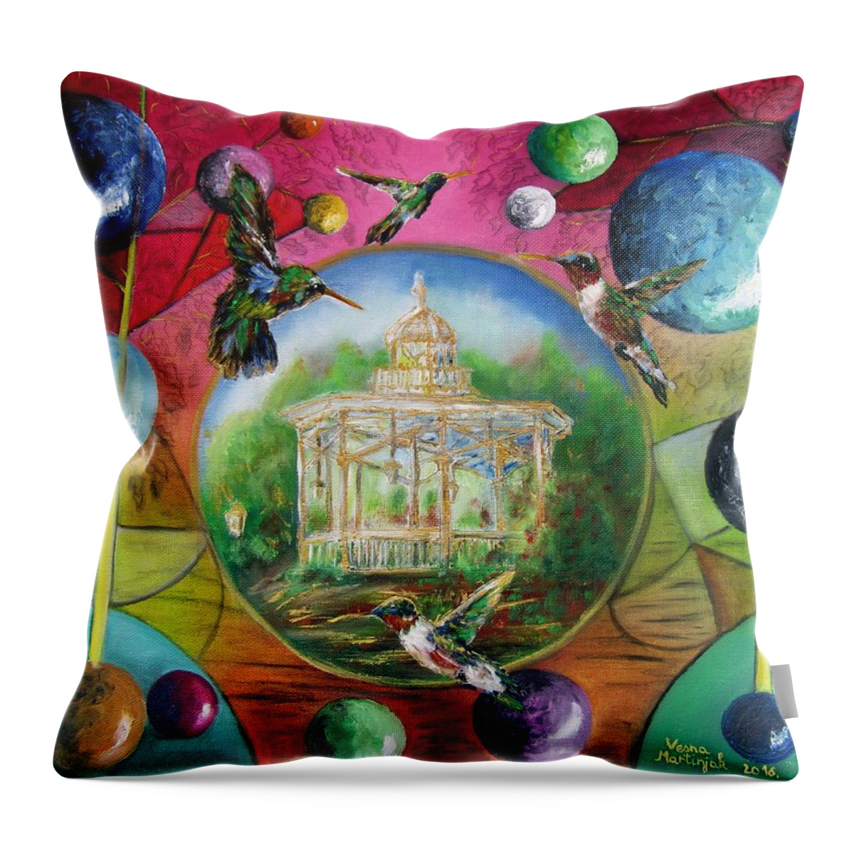 Happiness In The Park Throw Pillow featuring the painting Happiness In The Park by Vesna Martinjak