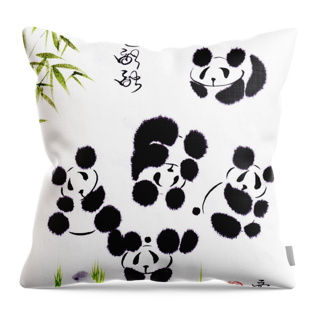 Panda Throw Pillow featuring the painting Happiness Is Getting Along by Oiyee At Oystudio