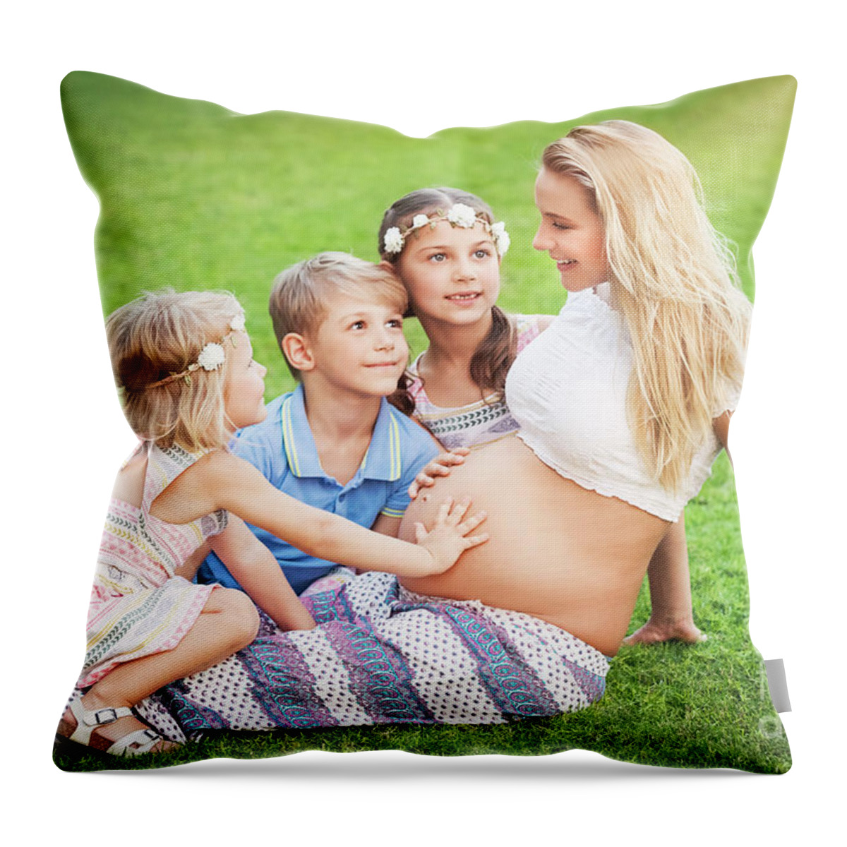 Baby Throw Pillow featuring the photograph Happy big family by Anna Om