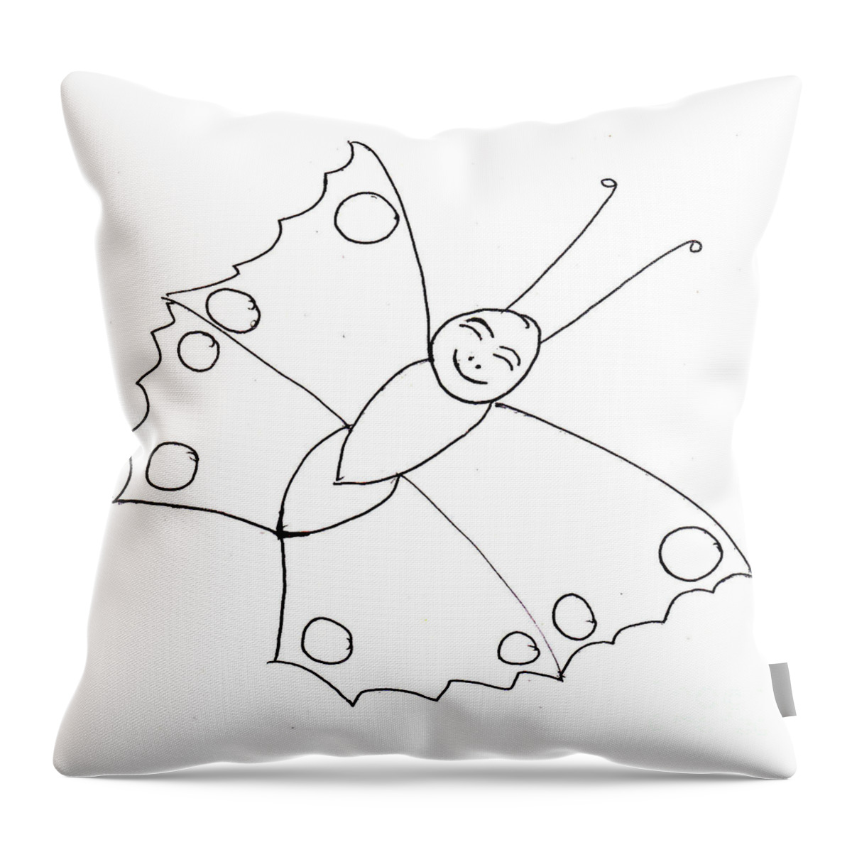 Line Drawing Throw Pillow featuring the drawing Happy Butterfly by Sophia Landau