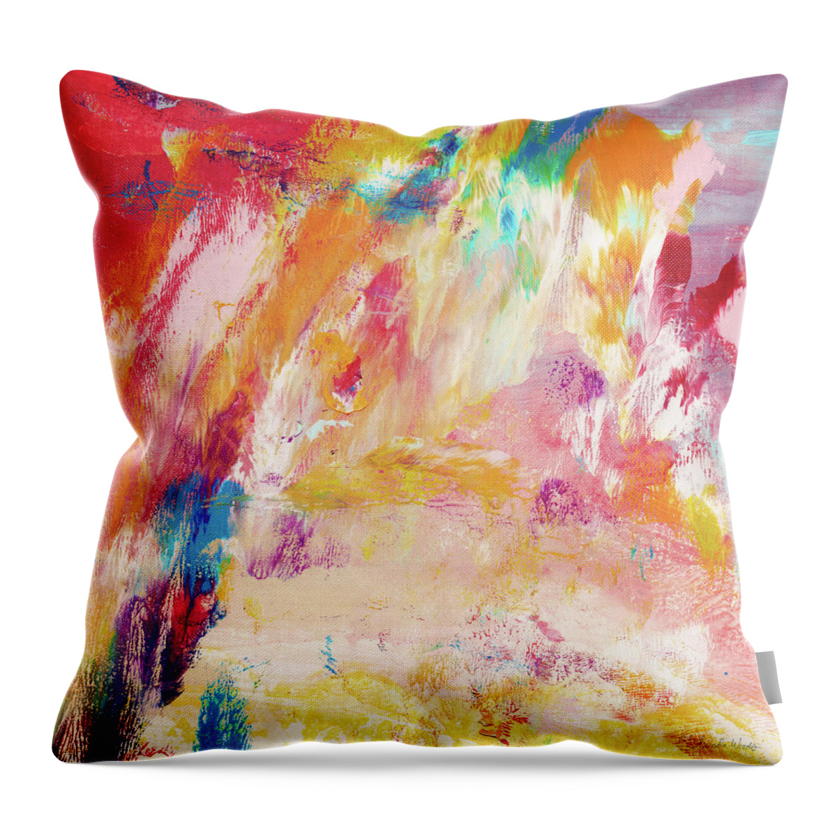 Abstract Painting Throw Pillow featuring the painting Happy Day- Abstract Art by Linda Woods by Linda Woods