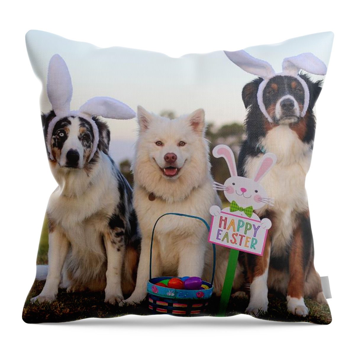 Happy Throw Pillow featuring the digital art Happy Easter by Kathy Tarochione