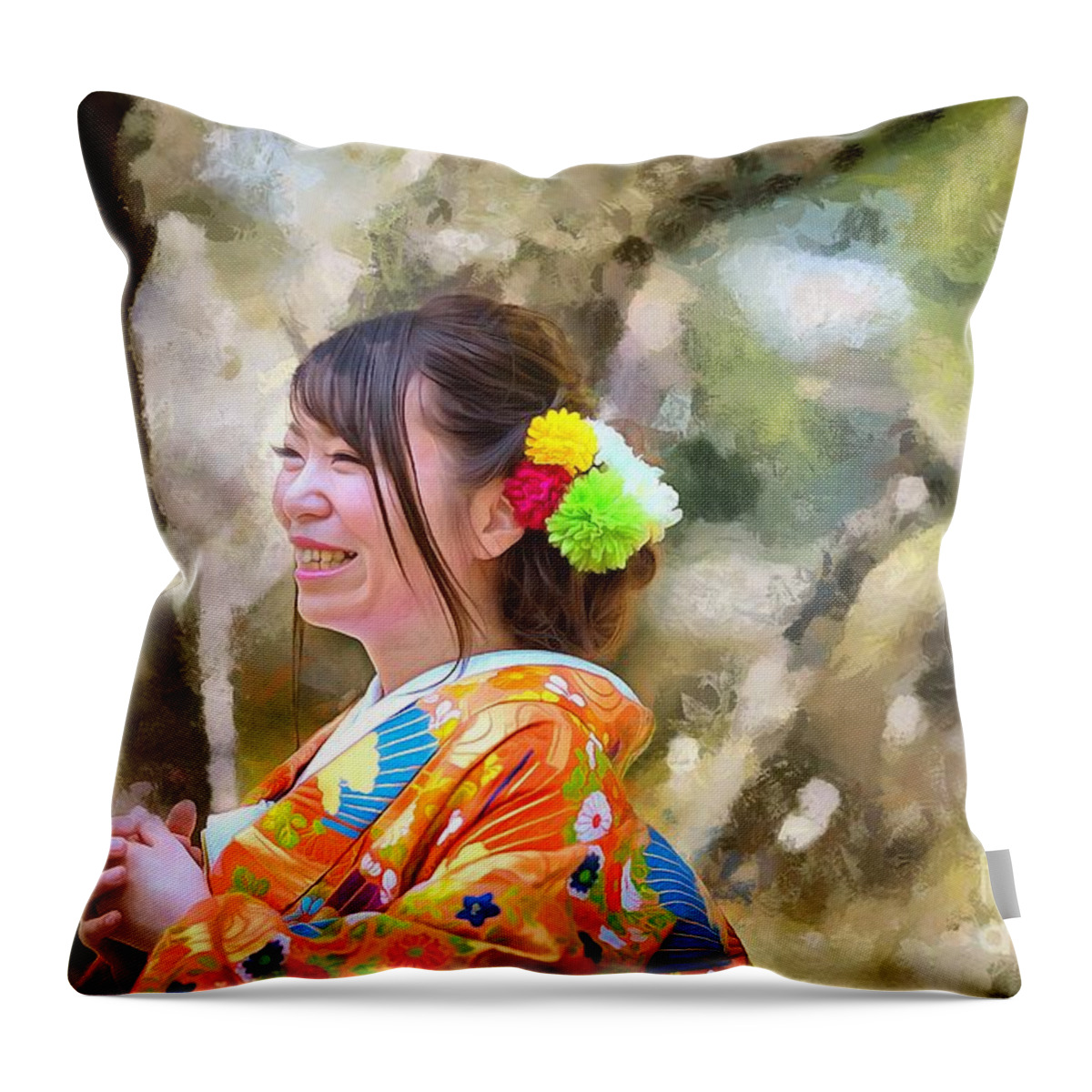 Young Woman Throw Pillow featuring the digital art Happy by Eva Lechner