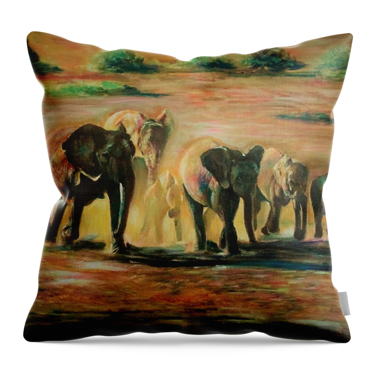 Asian Throw Pillow featuring the painting Happy family by Khalid Saeed