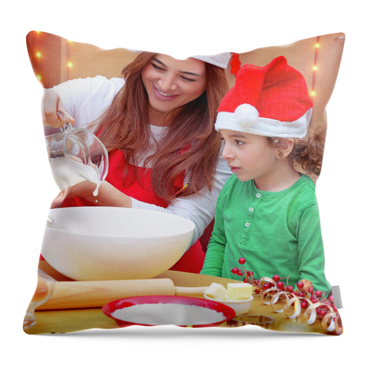 Baby Throw Pillow featuring the photograph Happy family preparing for Christmas by Anna Om
