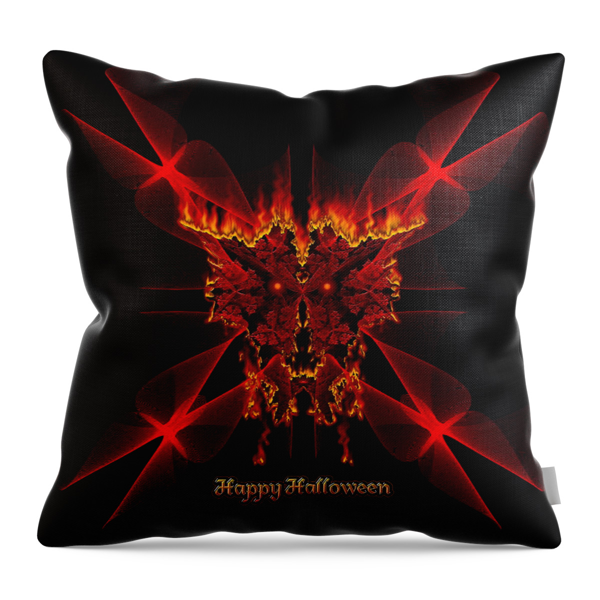 Halloween Throw Pillow featuring the digital art Happy Halloween SineDot Fractal Fire Demon by Rolando Burbon