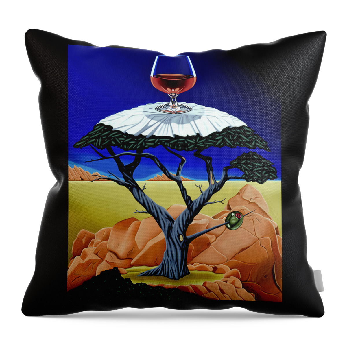 Cypress Tree Throw Pillow featuring the painting Happy Hour at the Midreal Cypress by Paxton Mobley