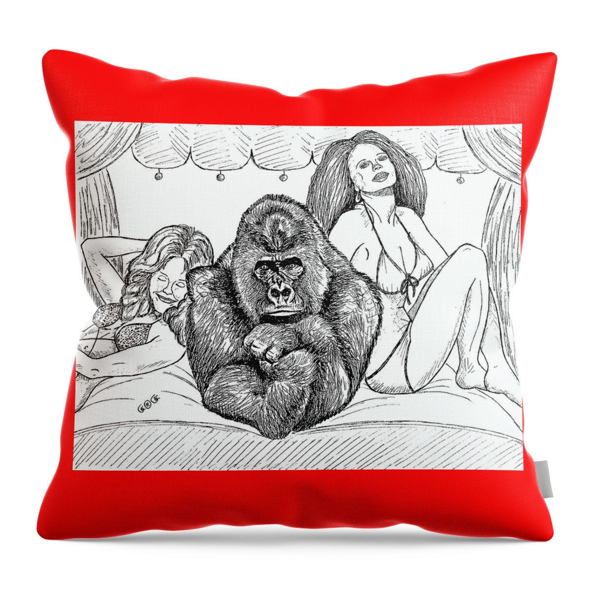 Drawings Throw Pillow featuring the drawing Happy Hour by George I Perez